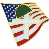 Memorial Cross and US Flag Pin
