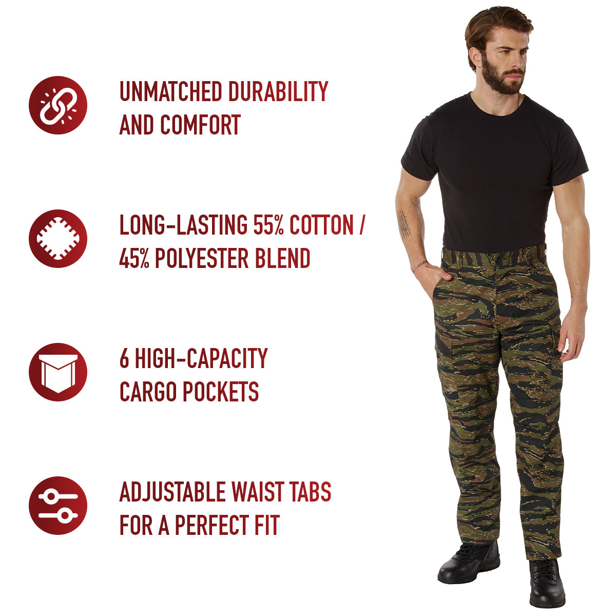 Rothco Camo Tactical BDU Pants - Tiger Stripe Camo - L - Long Rothco Camo Tactical BDU Pants - Tiger Stripe Camo - L - Long