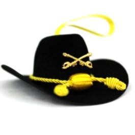 Large Black Cavalry Hat Ornament - Yellow Cord