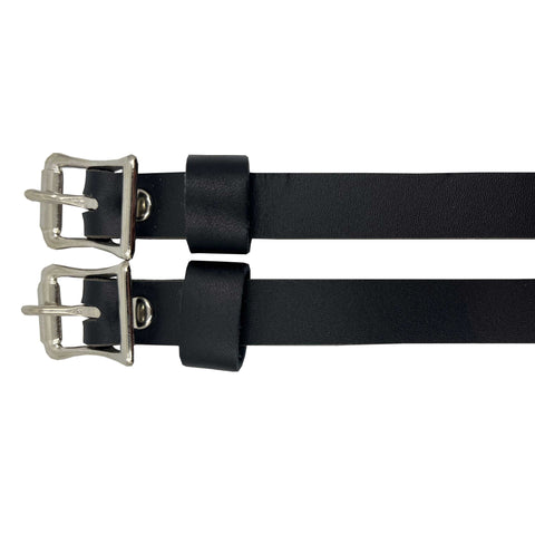 Black Leather Spur Straps (for 1885 Spurs) - Silver Buckle