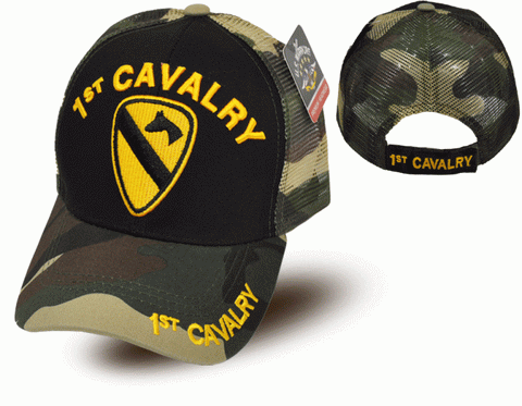 1st Cavalry Trucker Cap - Black and Camo