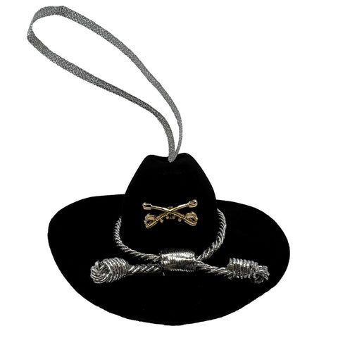 Small Black Cavalry Hat Ornament - Silver Cord