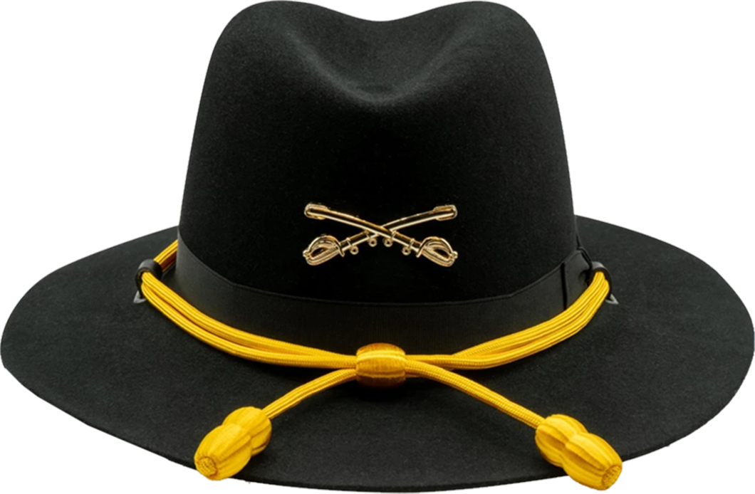 Official black Stetson cavalry hat with center crease and chin strap