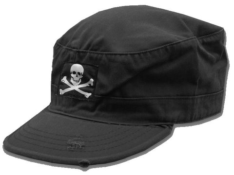 Vintage Military Fatigue Cap with Jolly Roger, Size 7 3/4 (X-Large)